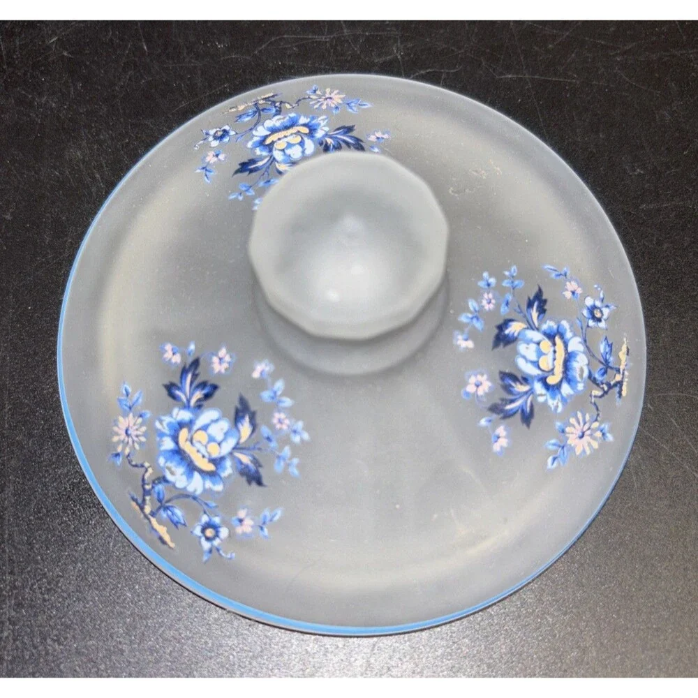 Vintage Frosted White Glass Candy Dish Floral